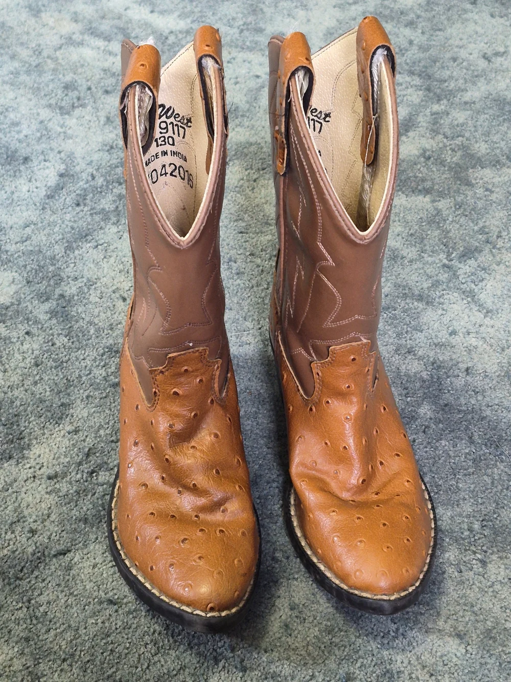 Old West Brown and Tan Kids Western Cowboy Boots Size 13 D